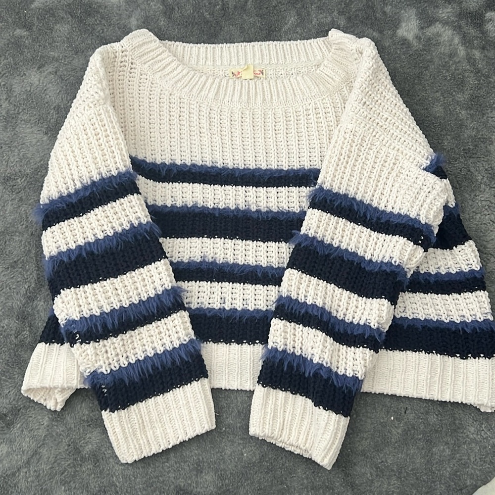 Off the shoulder stripped sweater
